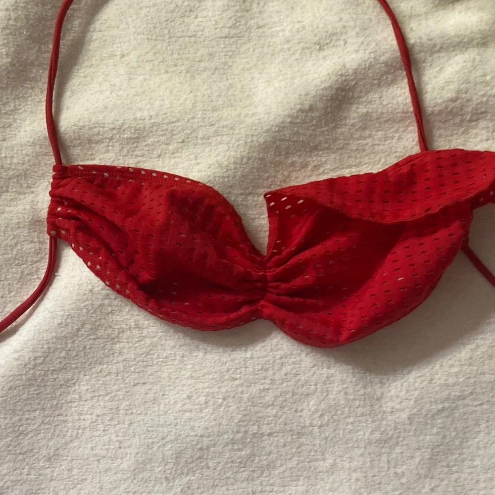 Tyler Rose Perforated Red Ruffle Bikini Set - Picture 4 of 10
